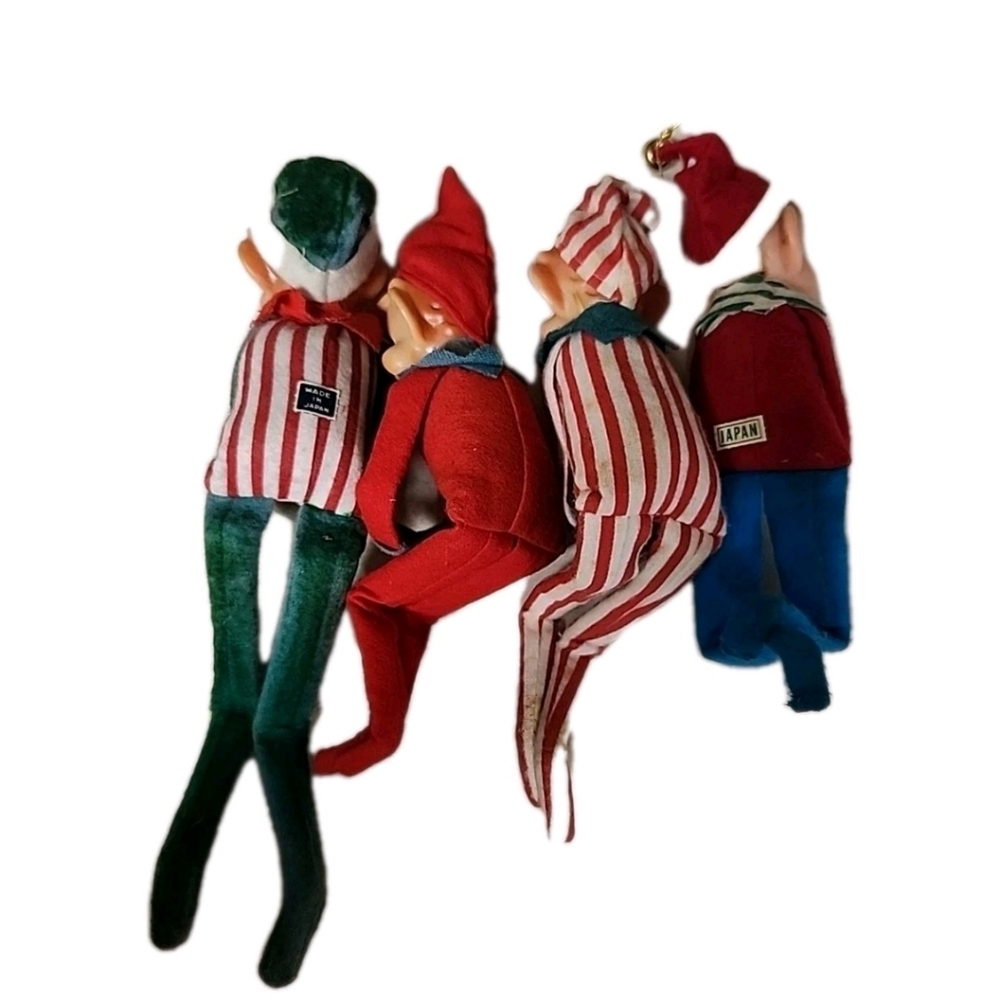 🎈SOLD🎈Vtg Set 4 Knee Hugger Pixie Elf 12" Christmas Ornaments Shelf Sitters - Picture 9 of 13
